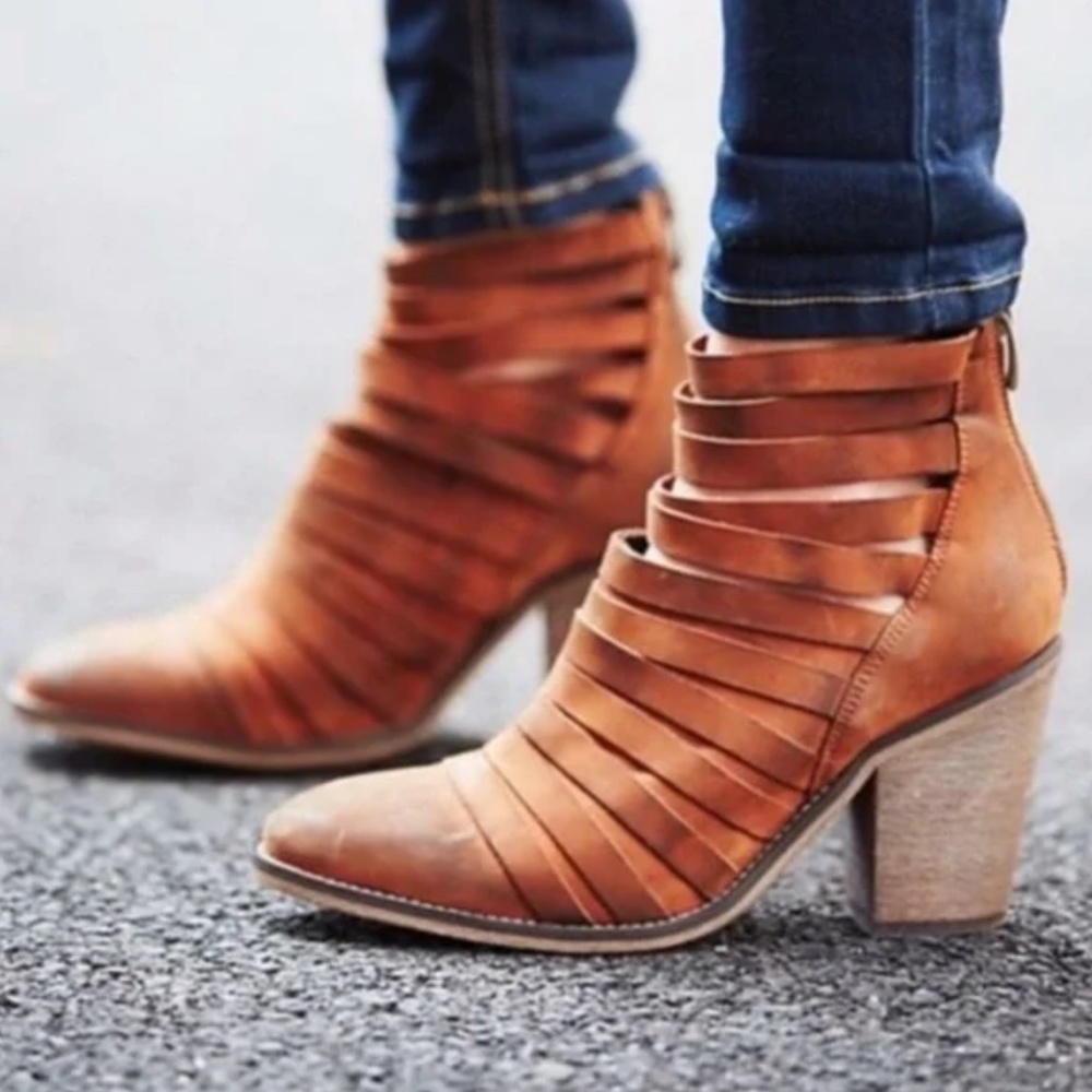 FREE PEOPLE tan leather Hybrid slit heeled ankle boots 40